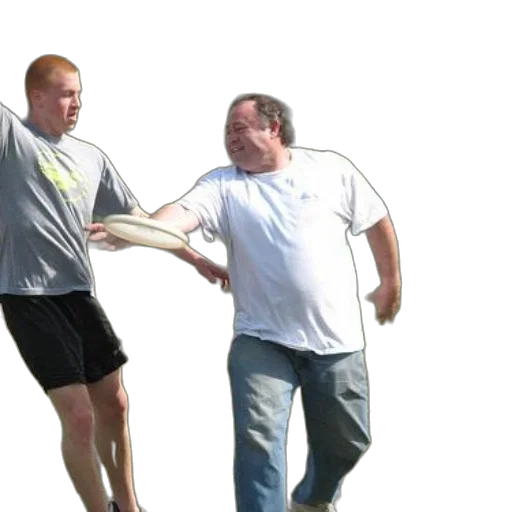 creature, two, men, playing, frisbee, park, setting transparent PNG cut-out