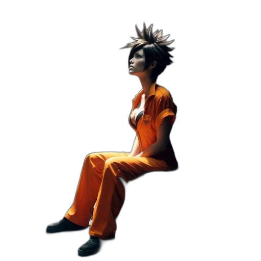 hair, staff, dress, creature, concept art, 3d render, person, orange transparent PNG cut-out