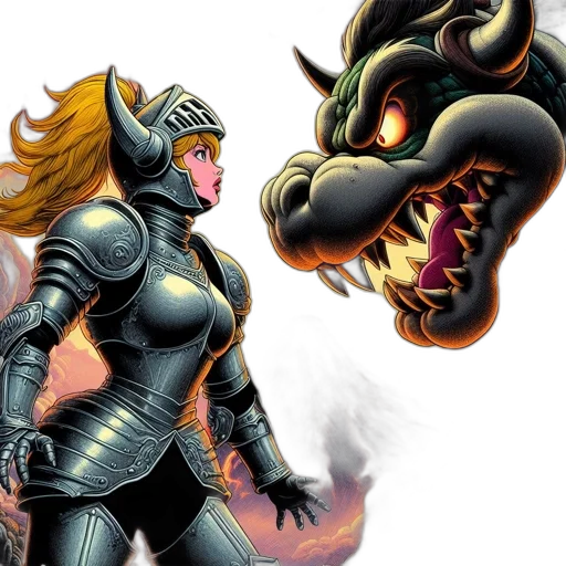 comic book art, concept art, fantasy art, fearless, female, knight, confronts, ferocious transparent PNG cut-out