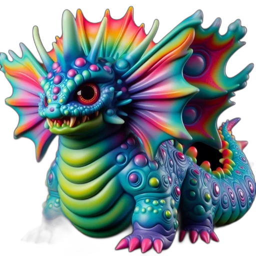 dragon, creature, animal, staff, fantasy art, concept art, 3d render, vaporwave transparent PNG cut-out