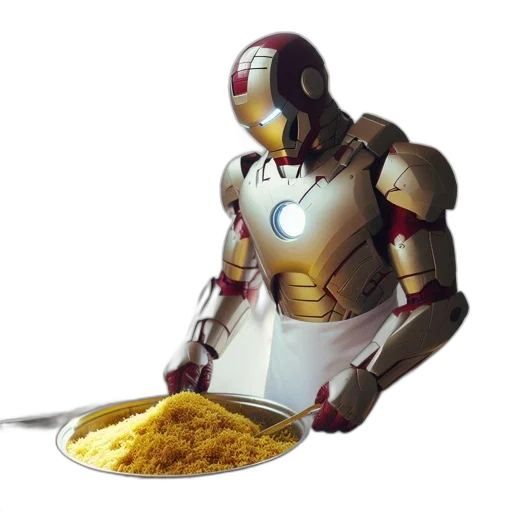food, robot, concept art, 3d render, comic book art, golden, iron, man transparent PNG cut-out