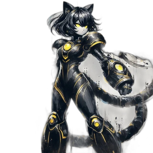 robot, concept art, fantasy art, cyberpunk, comic book art, monochrome, dark, golden transparent PNG cut-out
