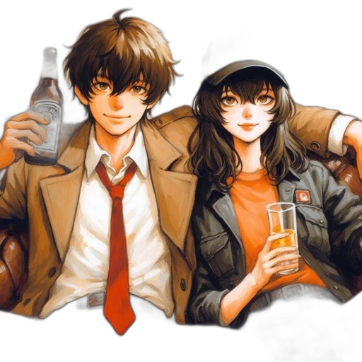 jacket, bottle, anime, watercolor, pixel art, concept art, neon lights, city street transparent PNG cut-out