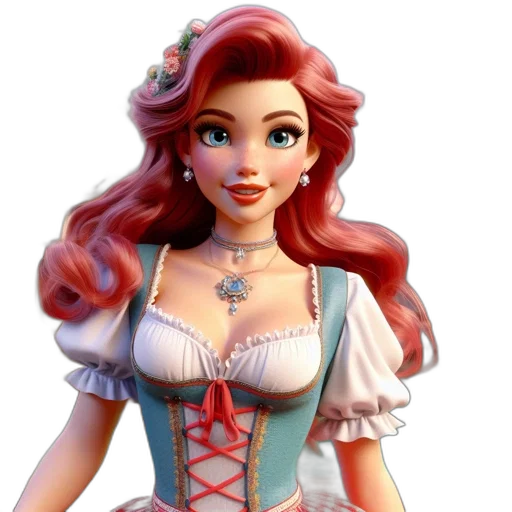 dress, 3d render, fantasy art, concept art, photorealistic, red-haired, woman, blue transparent PNG cut-out