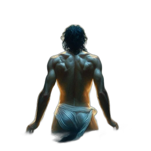 concept art, photorealistic, oil painting, fantasy art, underwater, blue, muscular, man transparent PNG cut-out