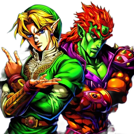 pixel art, concept art, comic book art, fantasy art, green, two, cartoonish, characters transparent PNG cut-out