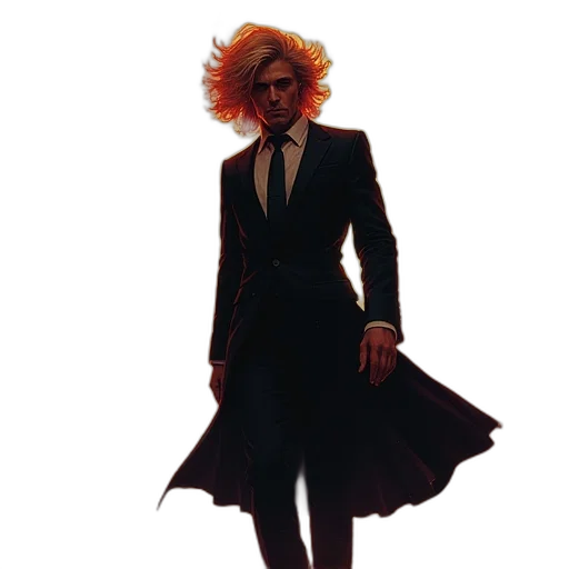 jacket, dress, staff, hair transparent PNG cut-out