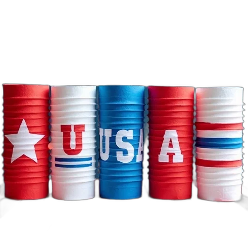 row, five, cylindrical, paper, lanterns, patriotic, theme, each transparent PNG cut-out