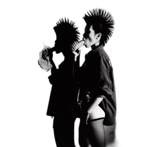 jacket, hair, monochrome, photo, figure, extravagant, hairdo, holds transparent PNG cut-out