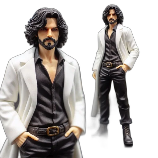 jacket, concept art, comic book art, 3d render, detailed, figurine, bearded, man transparent PNG cut-out