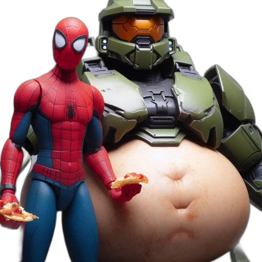 food, concept art, 3d render, spider-man, master, chief, hold, slices transparent PNG cut-out