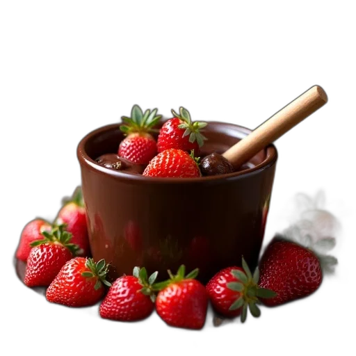 food, photorealistic, 3d render, chocolate, fondue, strawberries, fruit transparent PNG cut-out