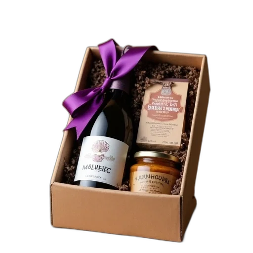 gift, box, purple, ribbon, open, revealing, bottle, wine transparent PNG cut-out