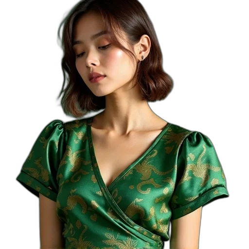 dress, jewelry, jacket, staff, photorealistic, oil painting, green, earth tones transparent PNG cut-out