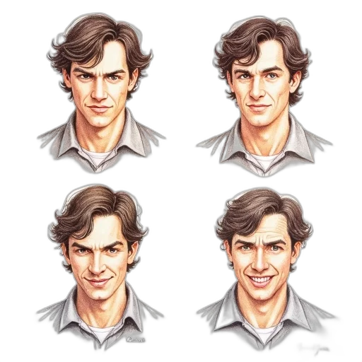 face, photorealistic, concept art, cartoon, comic book art, earth tones, collection, four transparent PNG cut-out