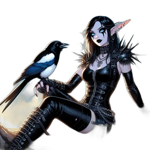 fantasy art, concept art, comic book art, pixel art, dark, monochrome, gothic-themed, elf transparent PNG cut-out