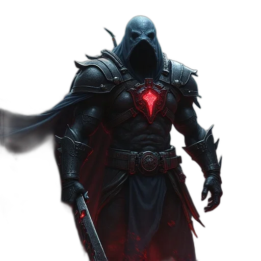 sword, mask, weapon, concept art, fantasy art, comic book art, 3d render, red transparent PNG cut-out