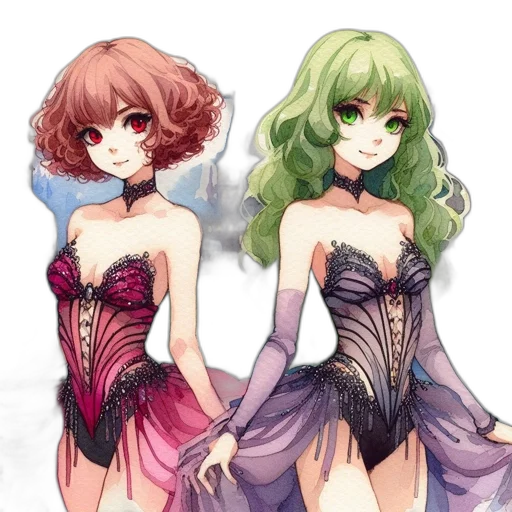 dress, fantasy art, anime, concept art, watercolor, green, colorful, monochrome transparent PNG cut-out