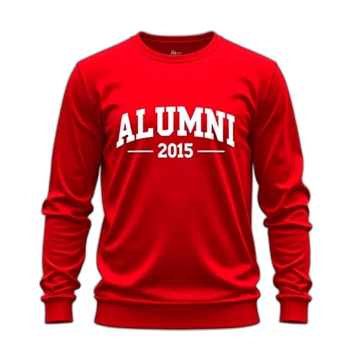 red, long-sleeve, t-shirt, word, alumni, white, capital, letters transparent PNG cut-out