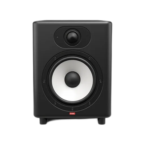 3d render, black, speaker, white, circular, grille, small, control transparent PNG cut-out