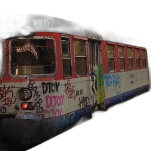 car, concept art, photorealistic, 3d render, old, train, covered, graffiti transparent PNG cut-out
