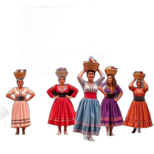 dress, crown, mask, concept art, 3d render, group, women, traditional transparent PNG cut-out