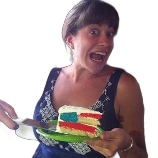 staff, food, woman, holding, slice, cake, colors, american transparent PNG cut-out