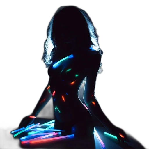 dress, jacket, robot, hair, cyberpunk, 3d render, concept art, vaporwave transparent PNG cut-out