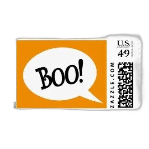 halloween-themed, postage, stamp, orange, background, featuring, white, speech transparent PNG cut-out