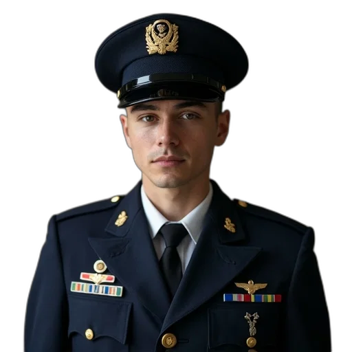 staff, jacket, face, hat, photorealistic, oil painting, concept art, air transparent PNG cut-out