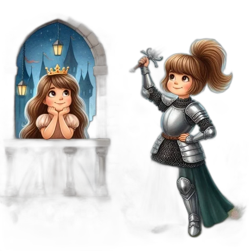 fantasy art, concept art, pixel art, cartoon, fire, two, girls, one transparent PNG cut-out