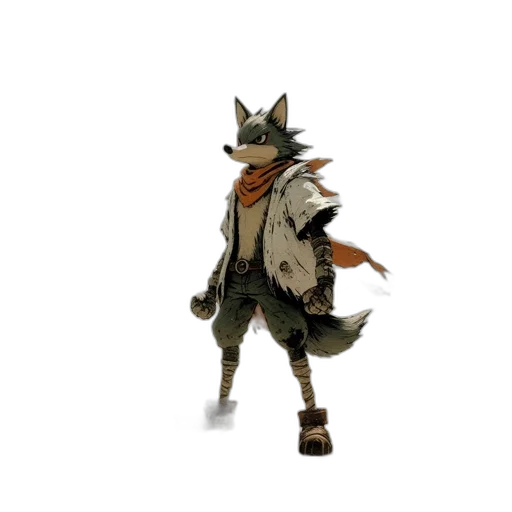 staff, jacket, animal, creature, concept art, 3d render, fantasy art, pixel art transparent PNG cut-out