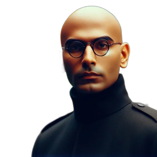 face, staff, mask, jacket, photorealistic, concept art, 3d render, cyberpunk transparent PNG cut-out