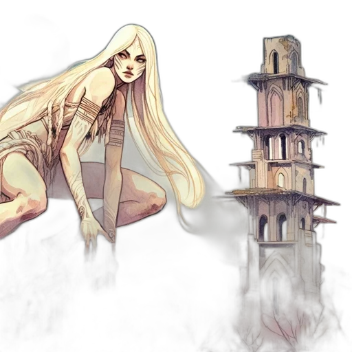 fantasy art, concept art, comic book art, watercolor, fire, fog, earth tones, golden transparent PNG cut-out