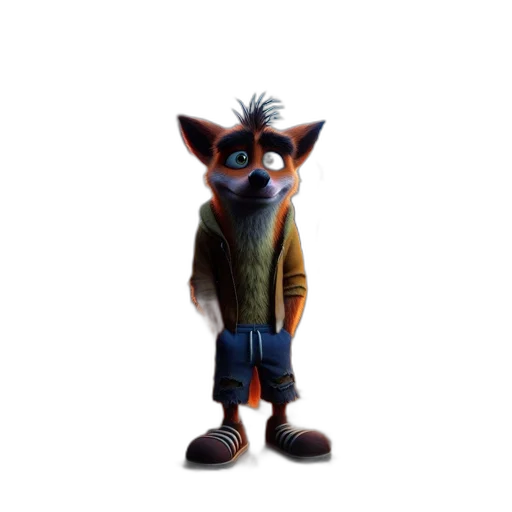 jacket, staff, animal, creature, 3d render, concept art, cartoon, photorealistic transparent PNG cut-out