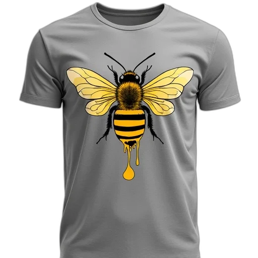 3d render, gray, t-shirt, stylized, bee, design, front, depicted transparent PNG cut-out