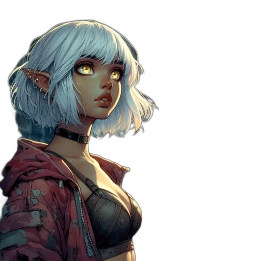 face, concept art, fantasy art, cyberpunk, comic book art, blue, dark, pastel transparent PNG cut-out