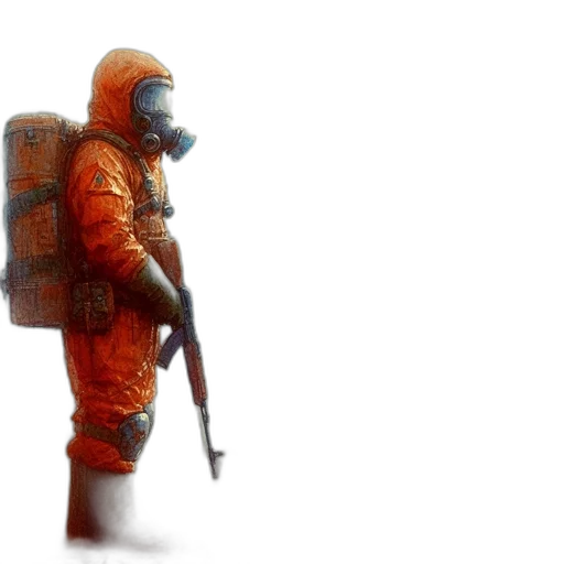 jacket, weapon, robot, mask, concept art, pixel art, fantasy art, watercolor transparent PNG cut-out