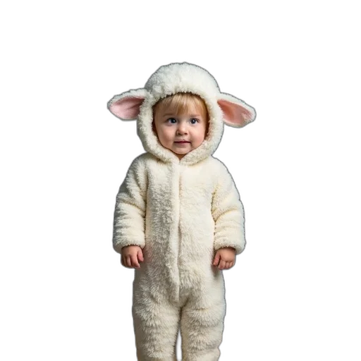 animal, creature, small, child, wearing, sheep, costume, front transparent PNG cut-out