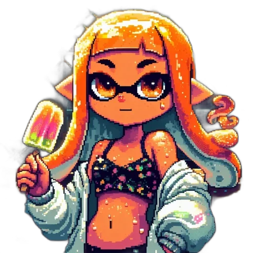 jacket, staff, dress, weapon, pixel art, watercolor, vaporwave, concept art transparent PNG cut-out