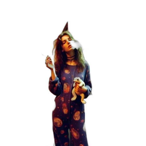 dress, staff, jacket, woman, blue, moon-themed, outfit, stands transparent PNG cut-out