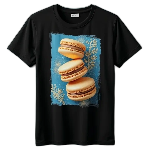food, black, t-shirt, graphic, design, featuring, pattern, golden transparent PNG cut-out