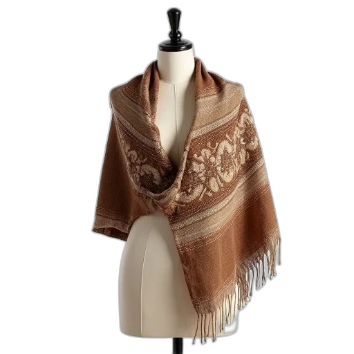 jacket, earth tones, mannequin, dressed, brown, beige, patterned, shawl transparent PNG cut-out