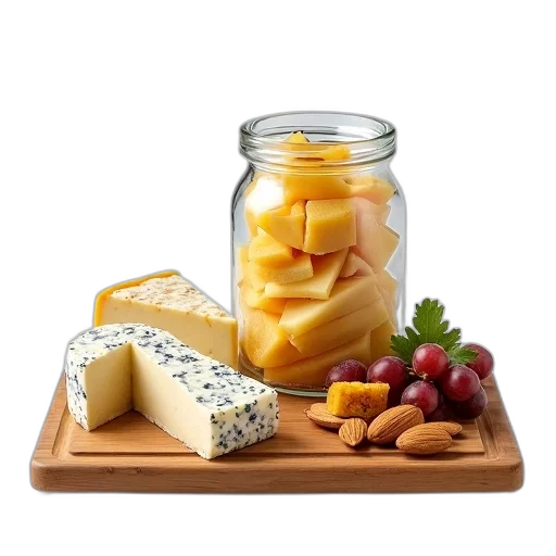 food, glass, jar, filled, variety, cheeses, including, wheel transparent PNG cut-out