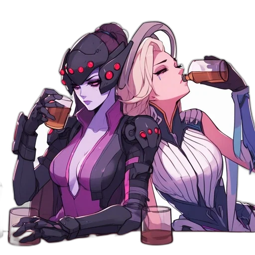 robot, cyberpunk, concept art, pixel art, anime, neon lights, two, animated transparent PNG cut-out