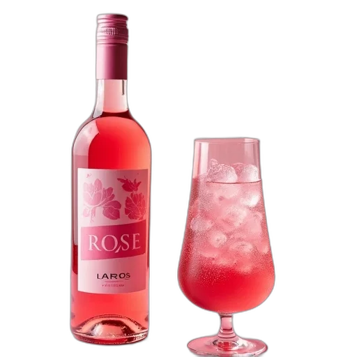 bottle, laros, rose, wine, pink, label, next, glass transparent PNG cut-out