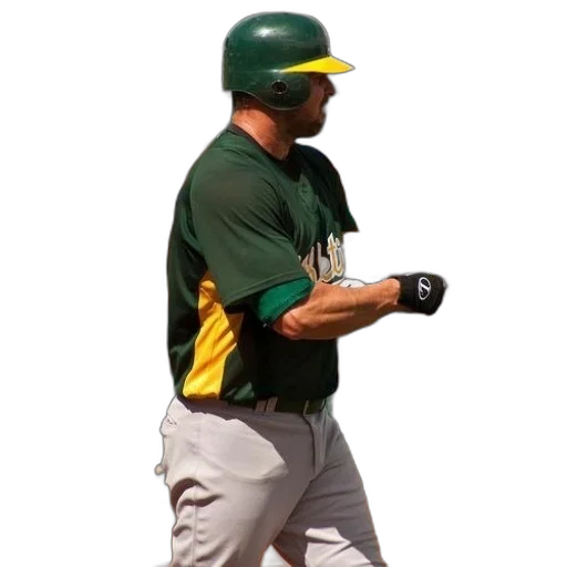 staff, baseball, player, green, yellow, uniform, holds, bat transparent PNG cut-out