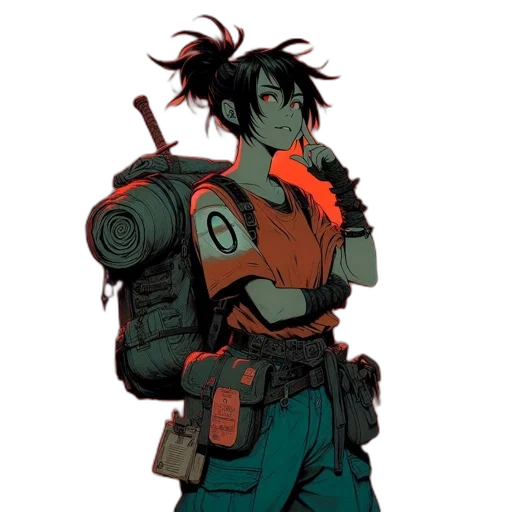 robot, jacket, weapon, staff, concept art, cyberpunk, comic book art, pixel art transparent PNG cut-out