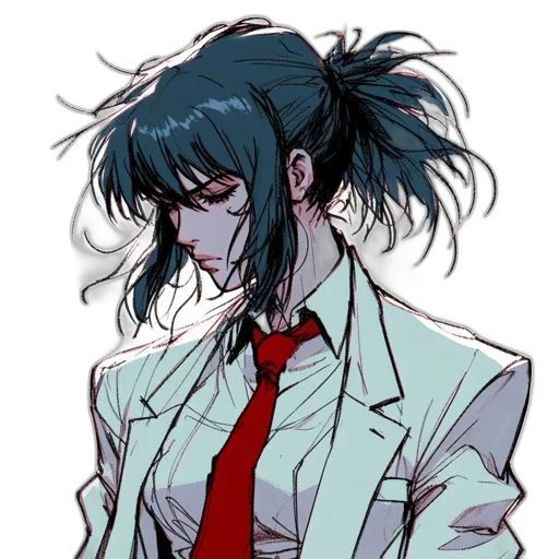 jacket, staff, mask, hair, vaporwave, concept art, anime, cyberpunk transparent PNG cut-out