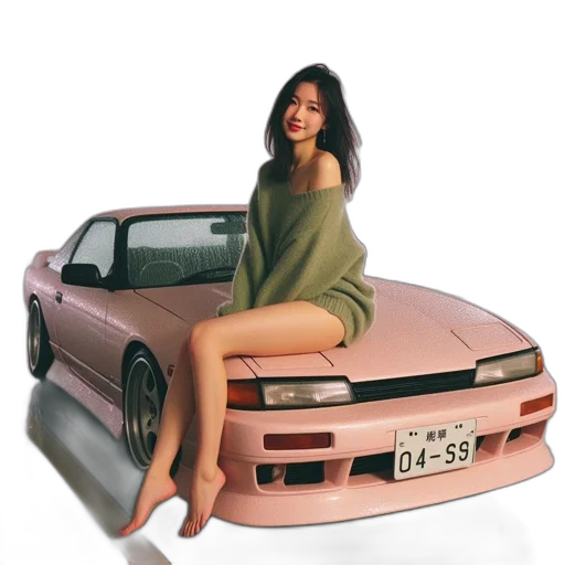 car, dress, shoes, weapon, vaporwave, photorealistic, concept art, 3d render transparent PNG cut-out